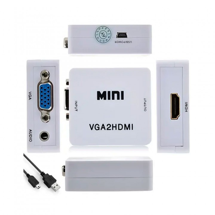 Конвертер VGA в HDMI з аудіо, кабель-адаптер для перетворення VGA в HD (720P/1080i/1080P)
