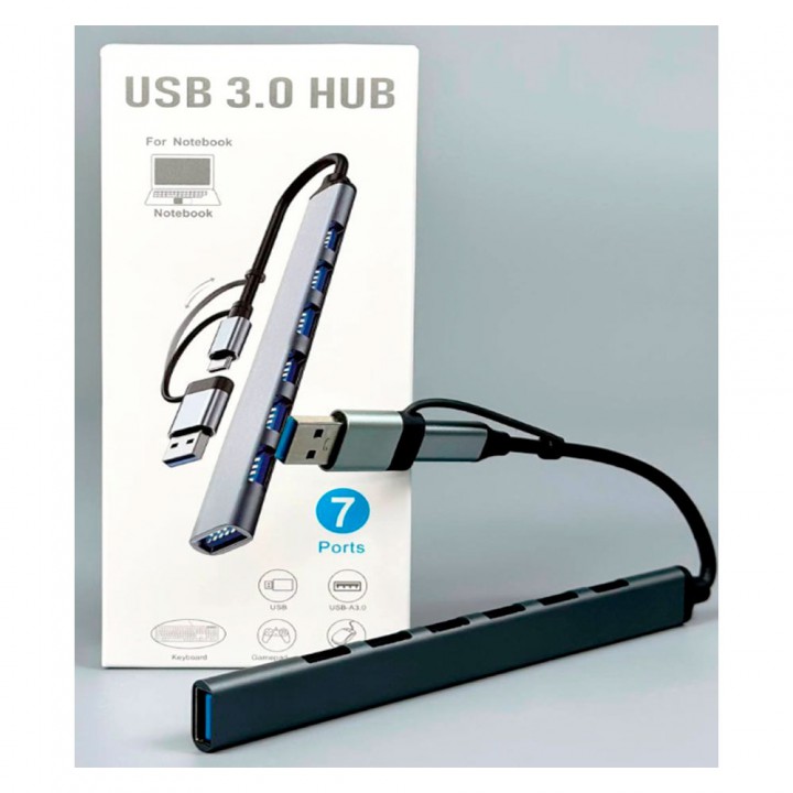 Разветвитель хаб на 7 портов с Type-C+USB to USB3.0*7
