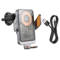 Автоутримувач Hoco HW7 Transparent Discovery Edition wireless fast charging, Metal Grey