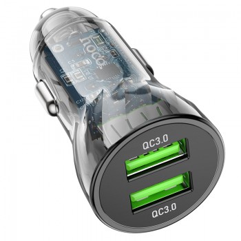 Автомобильное зарядное устройство Car Charger Z47 Transparent Discovery Edition dual port QC3.0, Transparent Black
