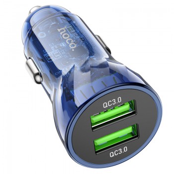 Автомобильное зарядное устройство Car Charger Z47 Transparent Discovery Edition dual port QC3.0, Transparent Blue