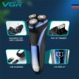 Електробритва VGR V-306 для чоловіків, роторна для вологого та сухого гоління, Waterproof IPX7, LED Display
