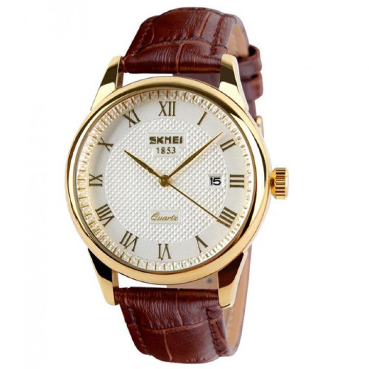 Годинники наручні 9058LGDWTBN-B SKMEI, GOLD CASE BROWN BAND WHITE DAIL (MEN)