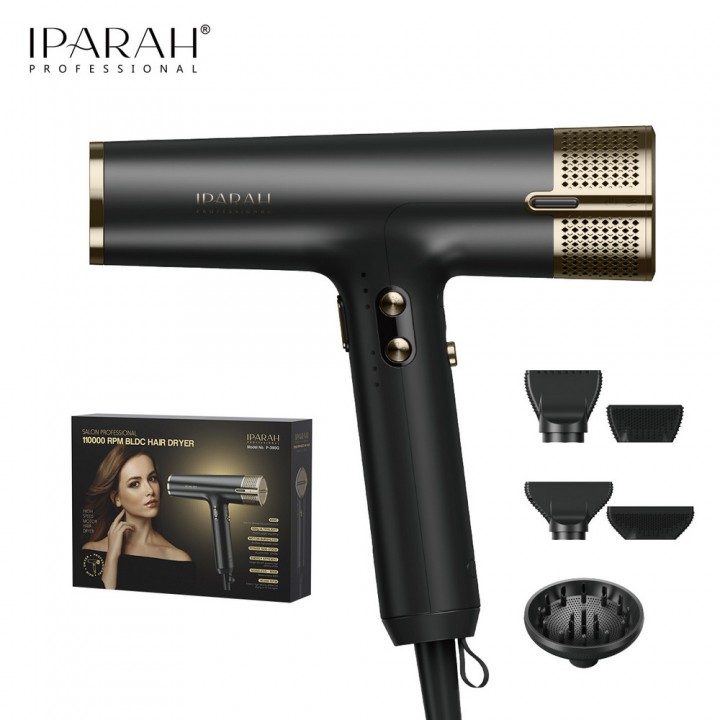 Професійний фен IPARAH P-390G BLACK, 4 рівні обдування, 4 рівні температури, 110000RPM, 1500-1700W