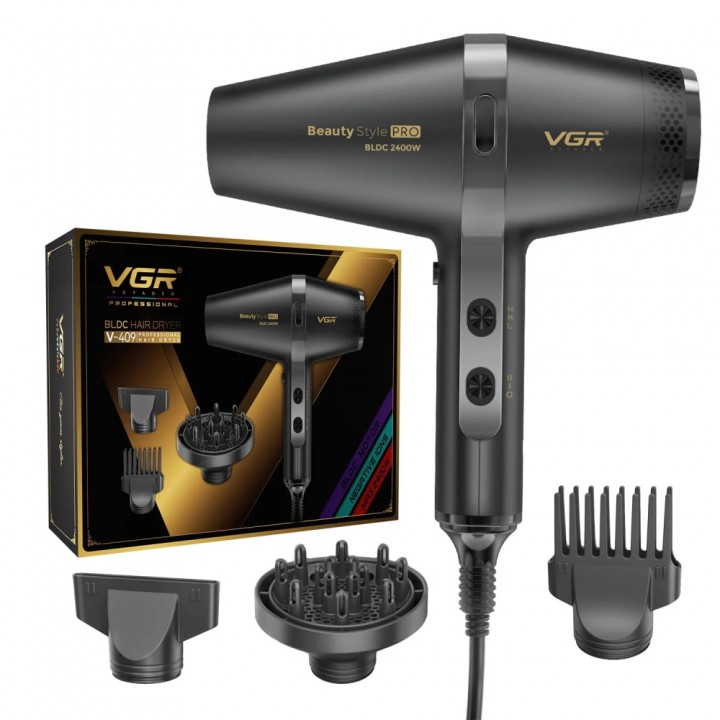 Фен професійний VGR V-409, 3 рівні обдування, 3 рівні температури, 2400W