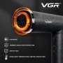 Фен професійний VGR V-640HD, 3 рівні обдування, 4 рівні температури, 110000RPM