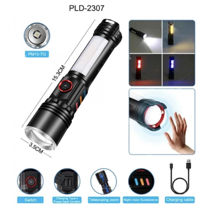 Ліхтар NIGHT VISION FLUORESCENCE PLD-2307 WHITE LASER LED PM10-TG+COB(red+blue+yellow), Motion Sensor, Li-Ion акумулятор, power