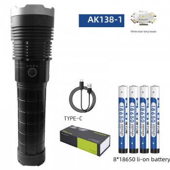 Фонарь AK138-1 WHITE LASER LED PM60-TG, 8х18650, power bank, индикация заряда, ЗУ Type-C, zoom, Box