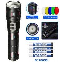 Ліхтар NIGHT VISION FLUORESCENCE AK177-WHITE LASER LED PM60-TG, 8x18650 3.7V, Power Bank, ЗУ Type-C, zoom, 5 фільтрів
