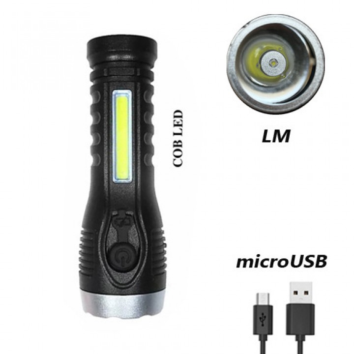 Фонарь BL-C136-LM+COB, Li-Ion аккум, ЗУ microUSB