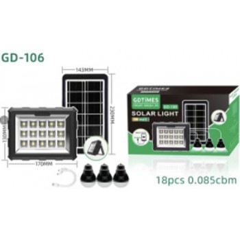 Портативна станція для заряджання GD 106 з 3 лампами та сонячною панеллю