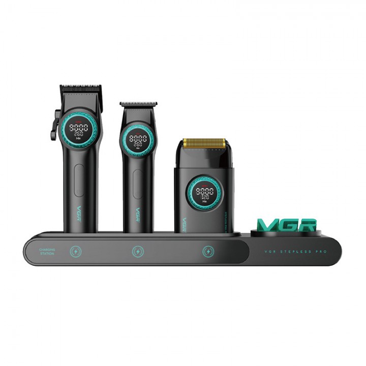 Комплект VGR STEPLERSS PRO 3 IN 1 BLACK, машинка для стрижки (Clipper), тример, шейвер