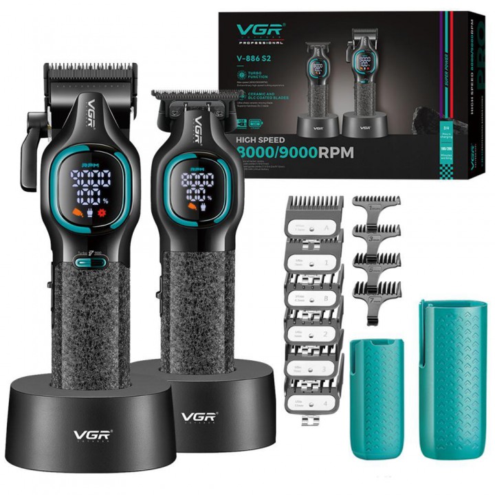 Комплект VGR 2 в 1 V-886 S2 BLACK, акумуляторна машинка для стрижки (clipper) та триммер