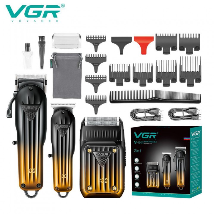 Комплект VGR 3 в 1 V-644 аккумуляторная машинка для стрижки (clipper), триммер и электробритва (шейвер)