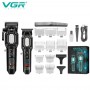 Комплект VGR 2 в 1 V-600&900 BLACK, акумуляторна машинка для стрижки (clipper) і тример, 10 насадок, LED display, 7000 RPM