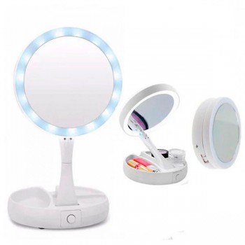 Настольное зеркало для макияжа Mirror My fold Away с LED подсветкой складное круглое