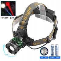 Ліхтар налобний Police 2188-2XPE (white+red), 2х18650, signal light, zoom, ЗУ microUSB, Box