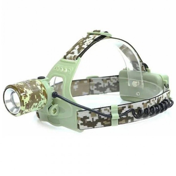 Ліхтар налобний CH-002M-T6 camouflage, 2х18650, signal light, zoom, ЗУ Type-C, Box