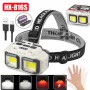 Ліхтар налобний HX-816S-2COB(white+red), Motion Sensor, Waterproof, 1x18650, ЗП Type-C, Box