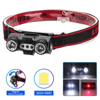 Ліхтар налобний 6532-3030+SMD(WHITE+RED), Motion Sensor, Li-Ion акумулятор, ЗУ Type-C, кліпса, магніт