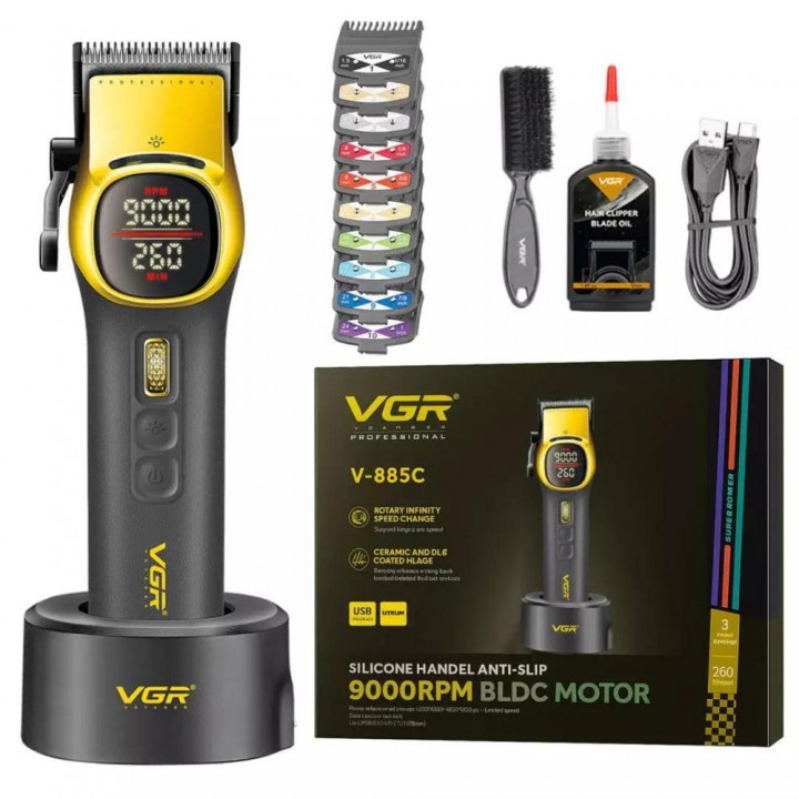Акумуляторна машника для стриження (clipper) VGR V-885C GOLD, 10 насадок, LED display