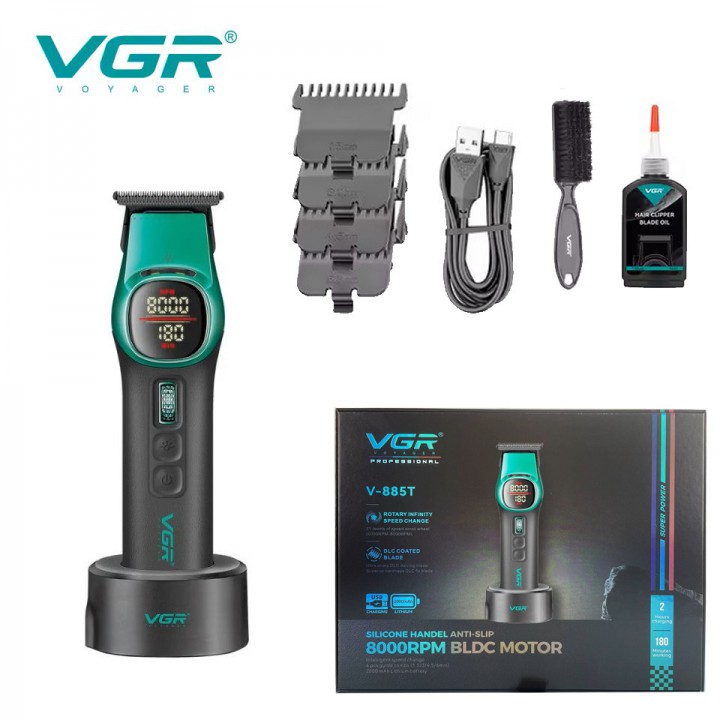 Триммер VGR V-885T GREEN, 4 насадки, LED display