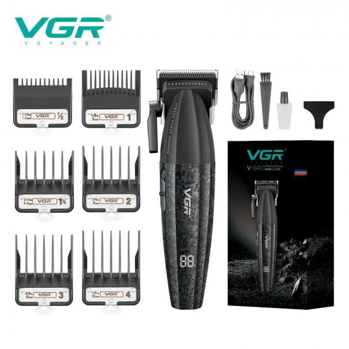 Акумуляторна машника для стриження (clipper) VGR V-640C GOLD, 6 насадок, LED display, 9000RPM