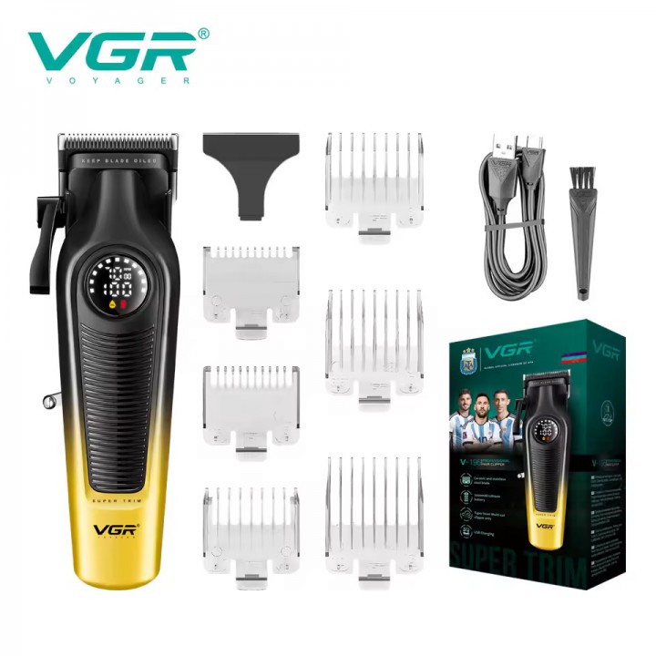 Акумуляторна машинка для стриження (clipper) VGRV-196 GOLD, 8 насадок, 7000 RPM, 2000 mAh, LED display