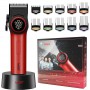 Акумуляторна машинка для стриження (clipper) VGR V-001 RED, 10 насадок, 9000 RPM, 4600 mAh, LED light, LED display
