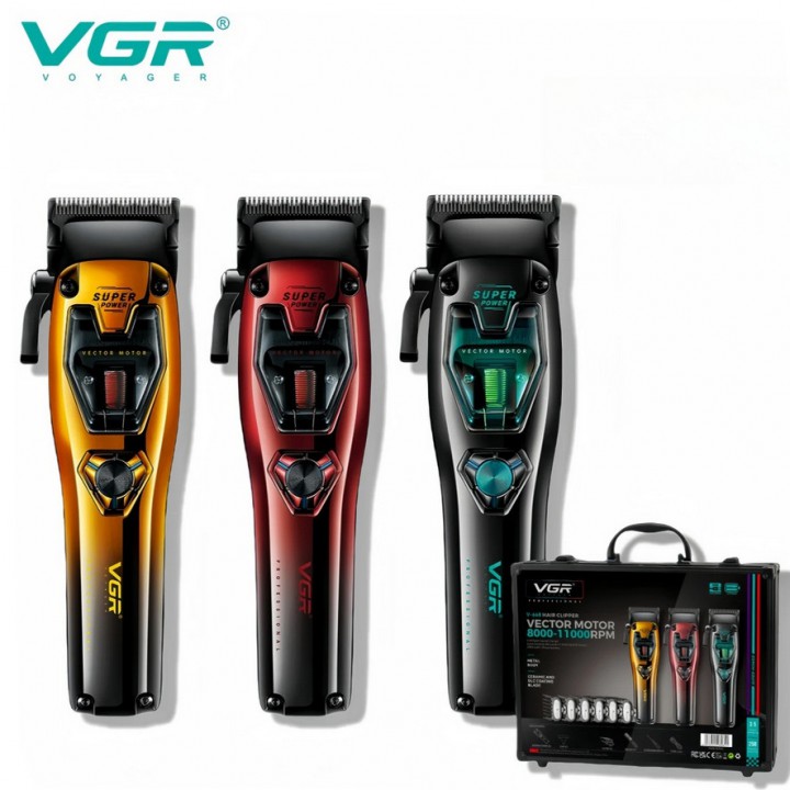 Акумуляторна машинка для стрижки (clipper) VGR V-668, VECTOR MOTOR 8000-11000 RPM, 6 насадок