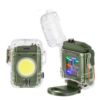 Фонарь MULTIFUNCTIONAL D52-2-COB green, Li-Ion аккум., индикация заряда, зажигалка, ЗУ Type-C, Box