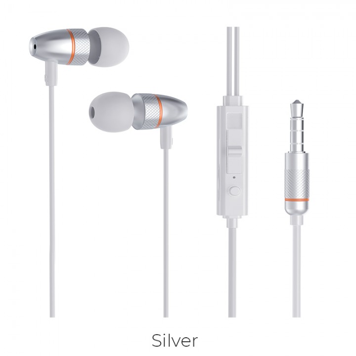 Навушники (дротові) M59 Magnificent universal earphones with mic 3.5mm, Silver