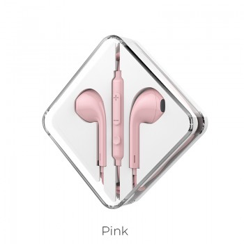 Навушники (дротові) M55 Memory sound wire control earphones with mic 3.5mm, Pink