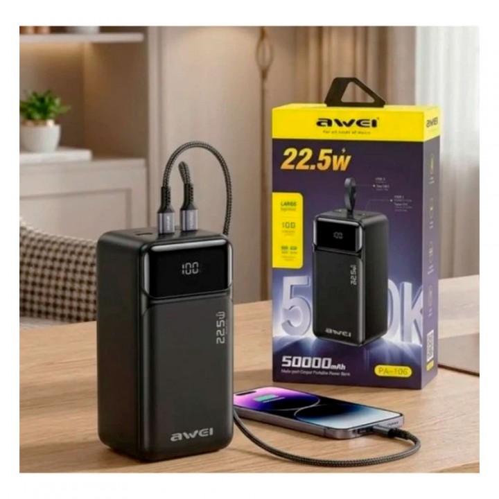 Зовнішній акумулятор Power bank AWEI PA106 50000 мА·год 22,5 Вт 