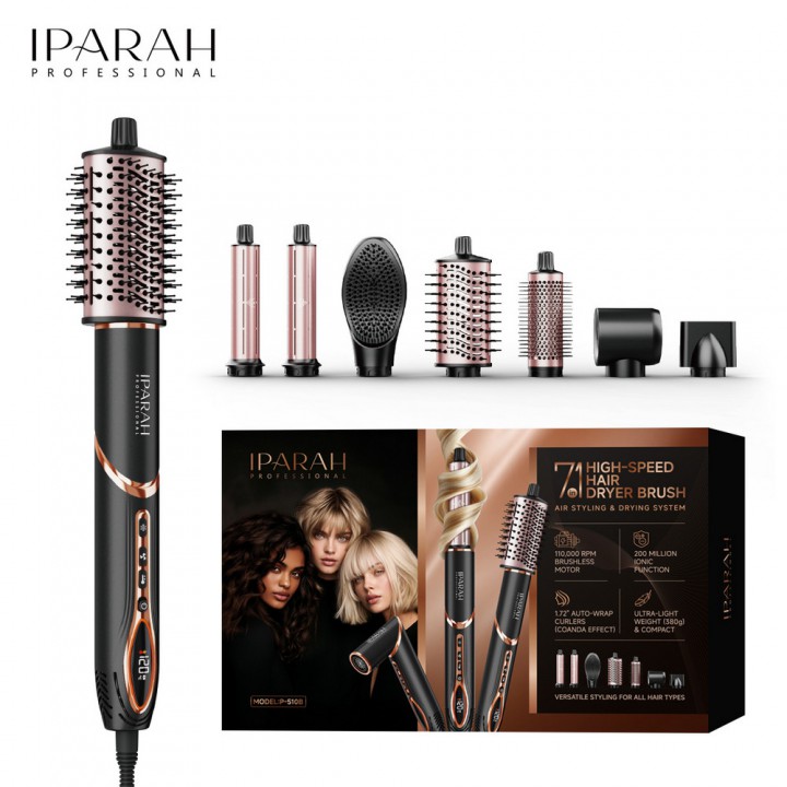 Фен-стайлер IPARAH 7 в 1 P-510B BLACK, 7 насадок, 3 режими, 4 режими температури, 105000 RPM, 1400W