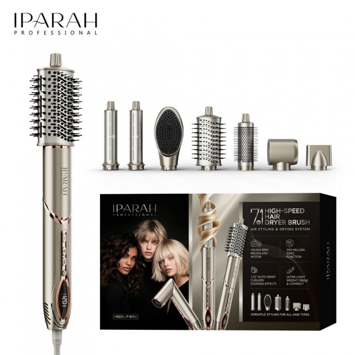 Фен-стайлер IPARAH 7 в 1 P-510G SILVER, 7 насадок, 3 режими, 4 режими температури, 105000 RPM, 1400W