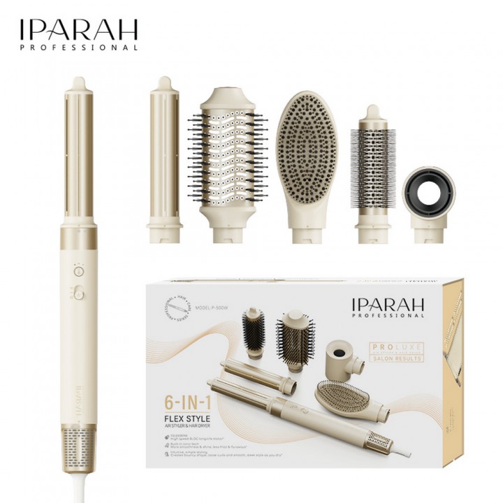 Фен-стайлер IPARAH 6 в 1 P-500W WHITE, 6 насадок, 3 режими, 4 режими температури, 110000 RPM, 1400W