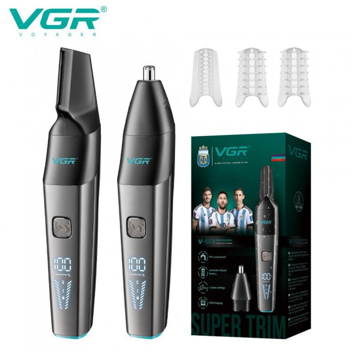 Тример VGR 2 в 1 V-603, 2 насадки (для носу та волосся), IPX5