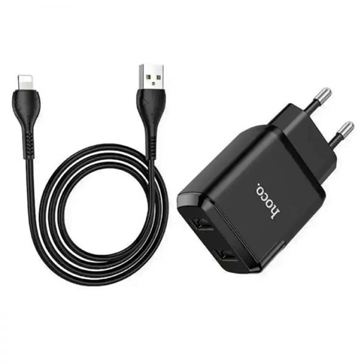 Зарядний пристрій 220В USBx2 з кабелем USB - Lightning Hoco N7 Speedy