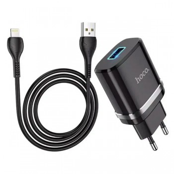 Зарядное устройство 220В USBx1 с кабелем USB - Lightning Hoco N1 Ardent