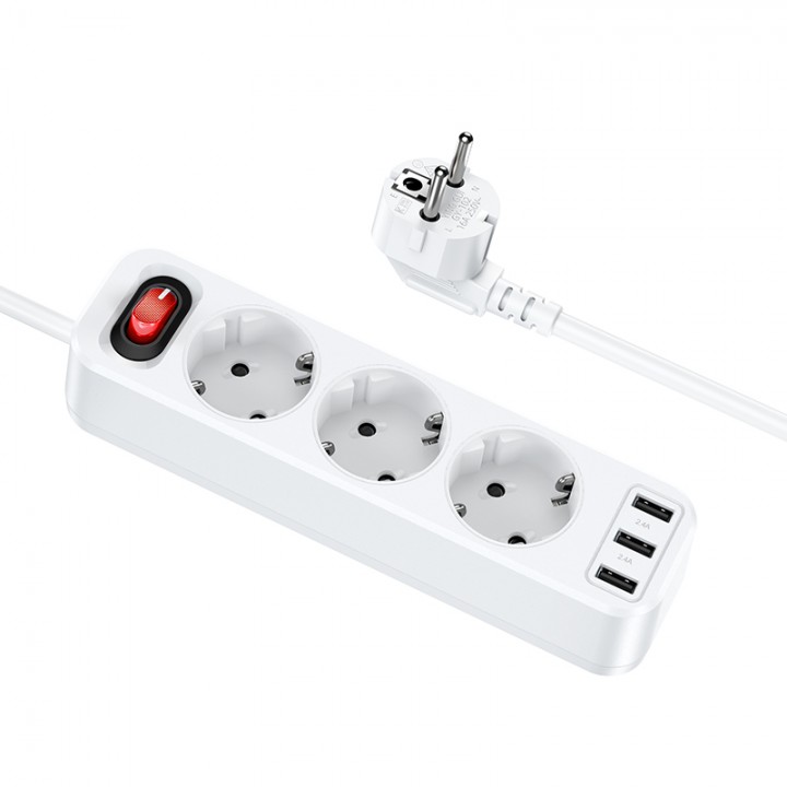 Мережевий зарядний пристрій NS2 3-position extension cord socket(including 3*USB output)(EU/GER), White