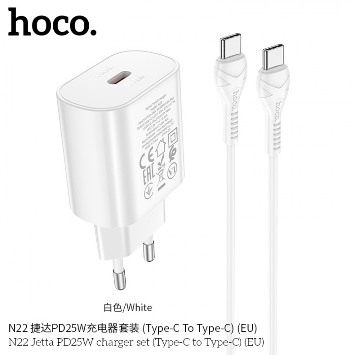 Сетевое зарядное устройство Home Charger N22 Jetta PD25W (Type-C to Type-C)(EU), White