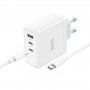 Мережевий зарядний пристрій N30 Glory PD65W three-port(2C1A) fast charger set(Type-C to Type-C)(EU), White