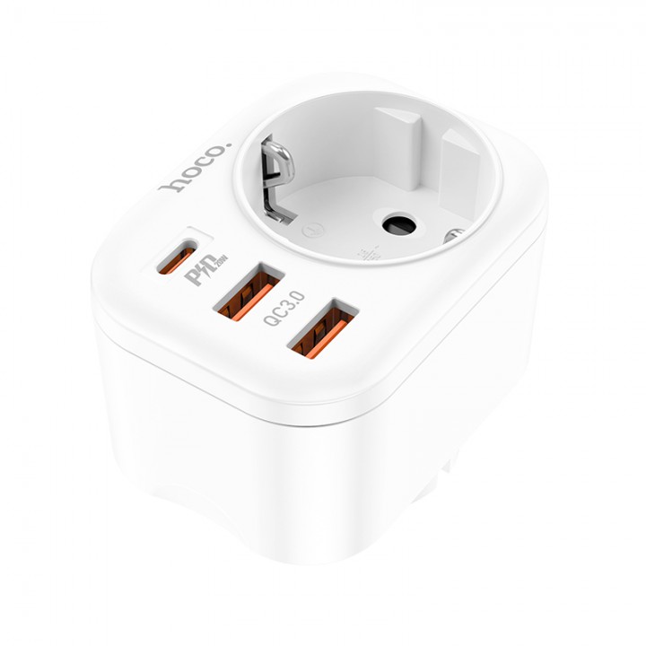 Мережевий зарядний пристрій Home Charger NS3 Multifunctional socket(including 1C2A PD20W fast charge)(EU/GER), White