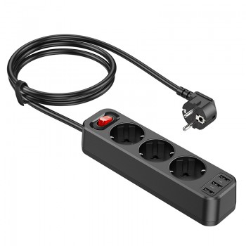 Сетевое зарядное устройство Home Charger NS2 3-position extension cord socket(including 3*USB output)(EU/GER), Black